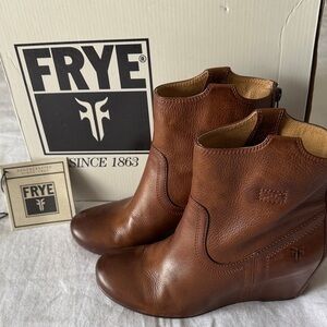 Frye Cognac Leather Carson Wedge Bootie